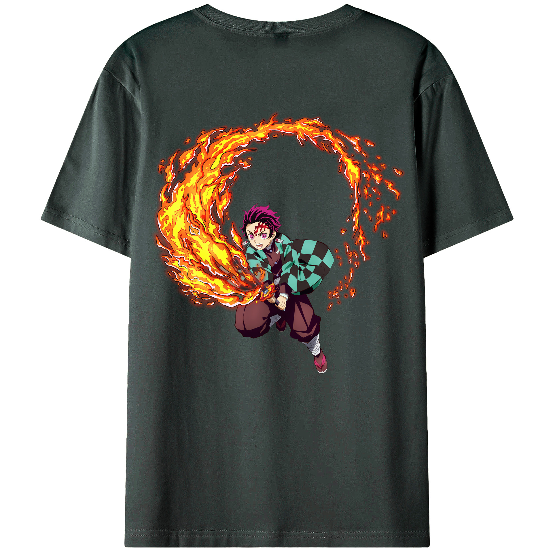 （画像用） 鬼滅の刃 竈門 炭治郎／かまど たんじろう Kamado Tanjirou 綿100％ メンズ半袖Tシャツ（バックプリント） 通気性